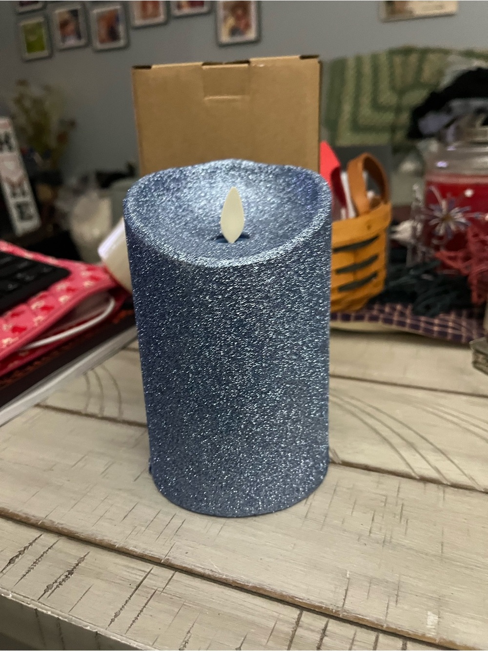 Luminara Glitter LED Pillar Candle - Blue